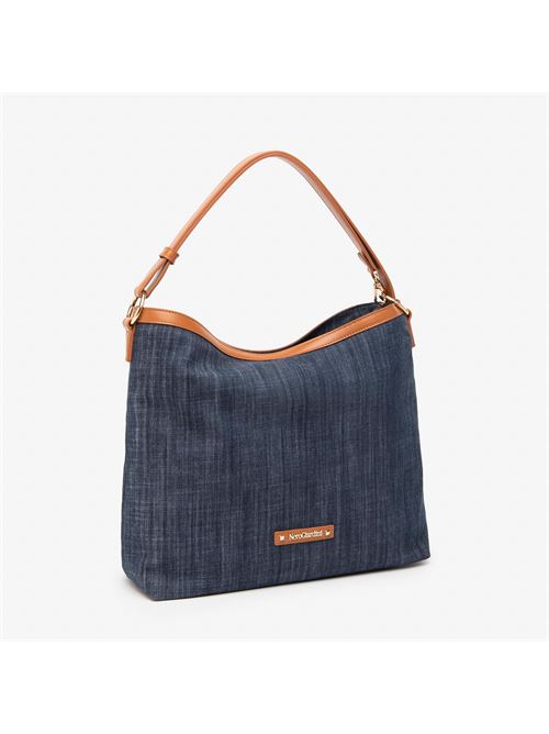 borsa hobo da donna in denim blu e materiale tecnico NERO GIARDINI | E543906D214